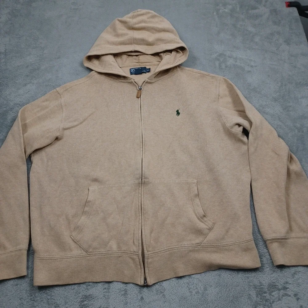 Polo Ralph Lauren Jacket Mens‎ XL Brown Hooded Full Zip Pockets Preppy